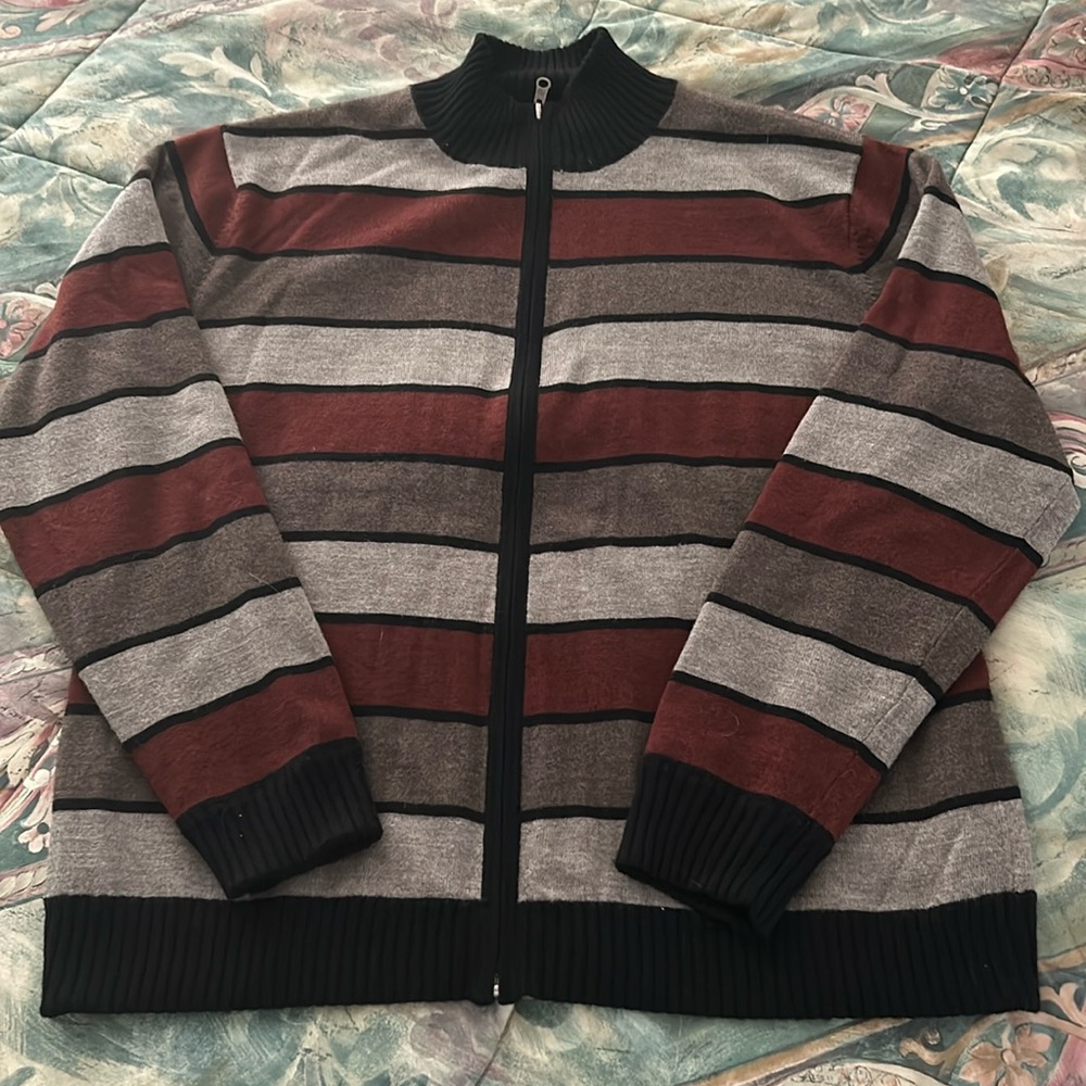 Thick soft fuzzy Zip front striped sweater! Wrap yourself in comfort & warmth!